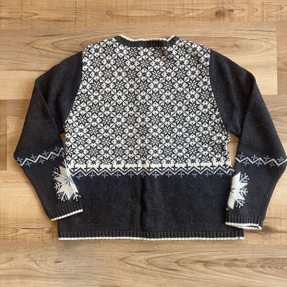 Embroidered Snowflake Holiday Cardigan Sweater VTG Button Ramie SML Sport Size L - Picture 5 of 6